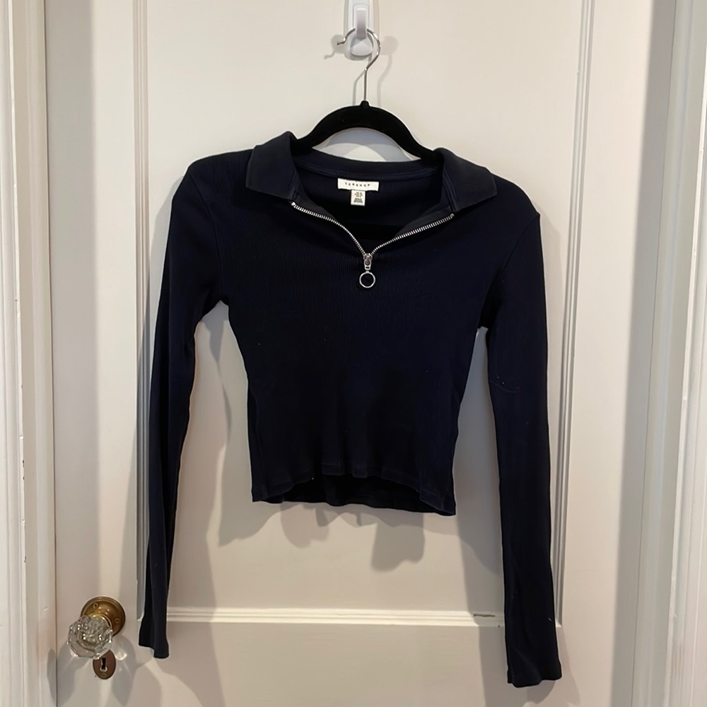 Topshop quarter-zip navy top